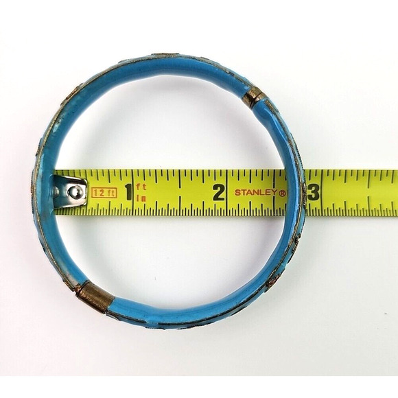 Vintage Cloissone Enameled Blue Pink Gold Floral Design Bangle Bracelet 2.35 in - Picture 6 of 9
